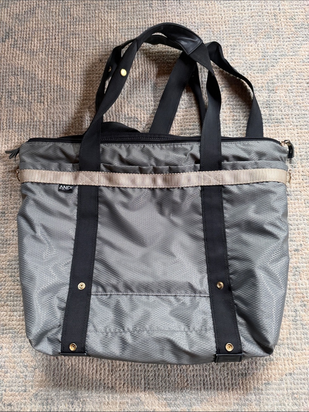 ANDI Gray Tote Bag with Black Straps